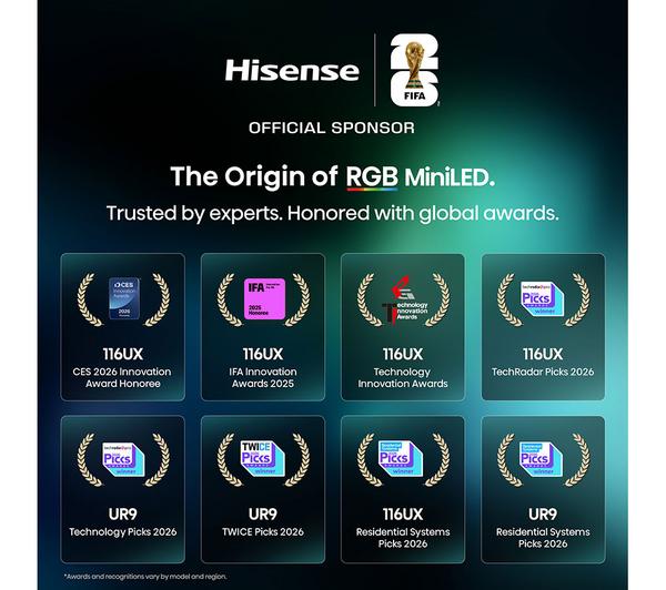 HISENSE UR8S 55" RGB Mini LED 4K 180Hz Smart AI TV with Freely - 55UR8STUK