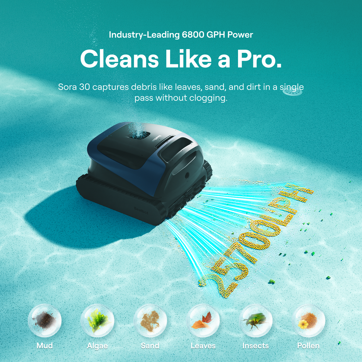 Beatbot Sora 30 Cordless Robotic Pool Cleaner — Floor & Wall, 2-Year Warranty